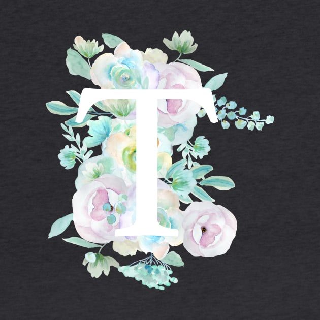 Botanical alphabet T green and purple flowers by colorandcolor